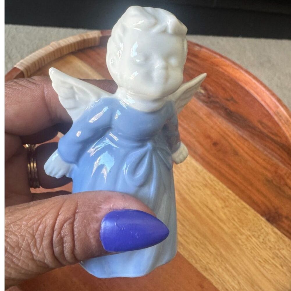 Lefton1994 Kissing Angels Pair00402 Blue White Porcelain Figurines Original Box